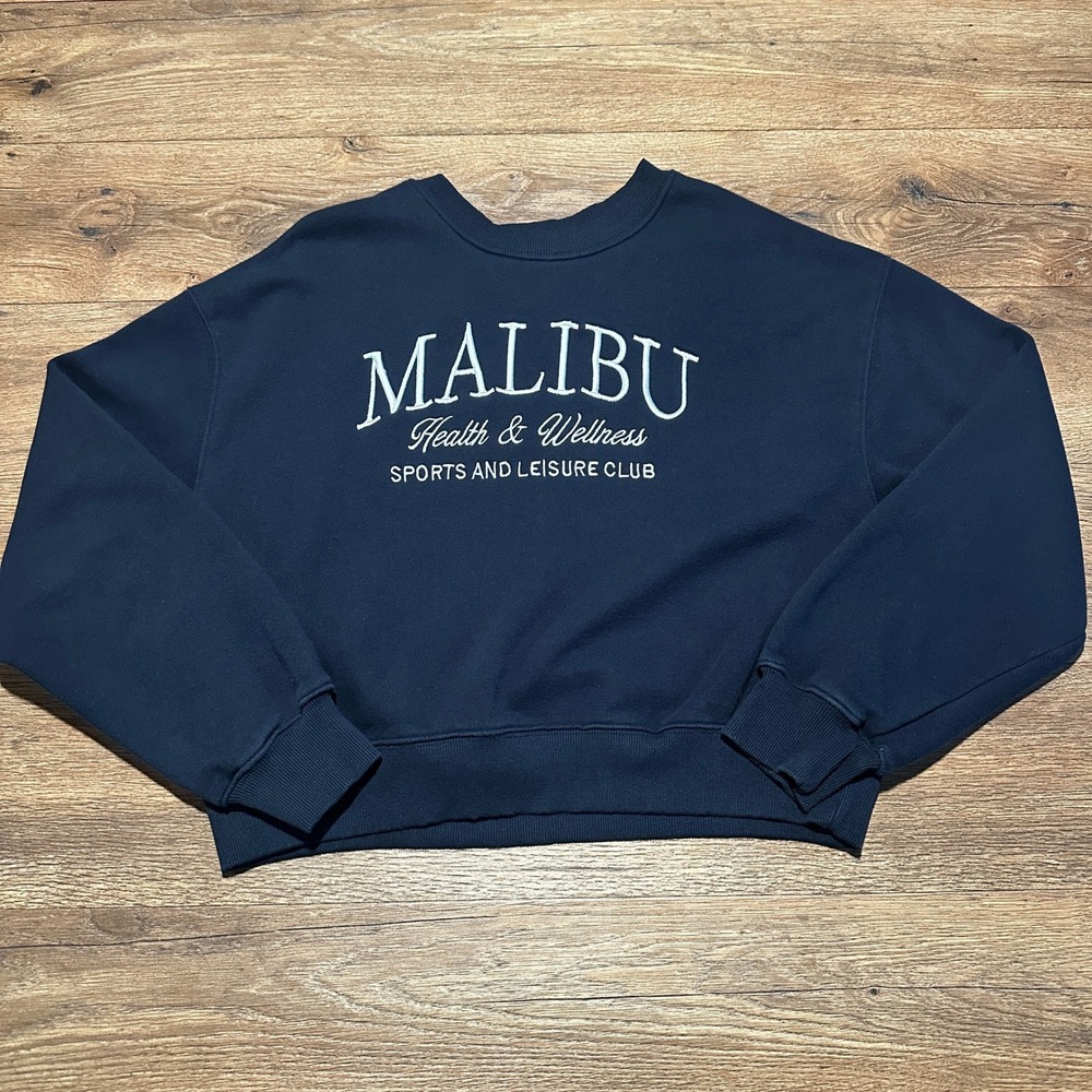 Lazy Sunday Navy Blue Malibu Health & Wellness Sweatshirt Womens L